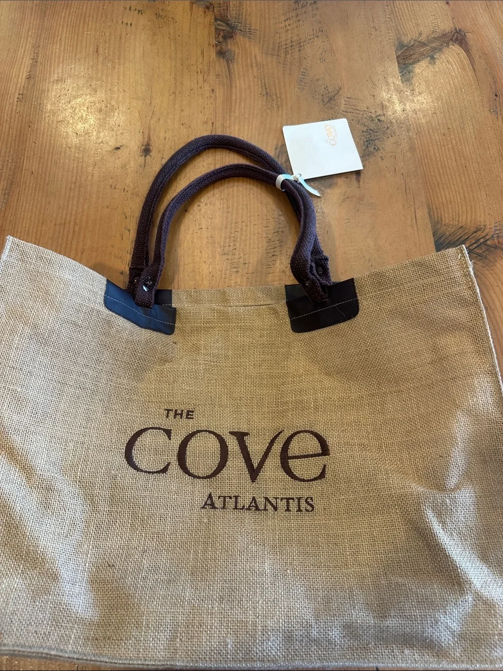 Brown Jute Tote Bag with Dark Brown Handles